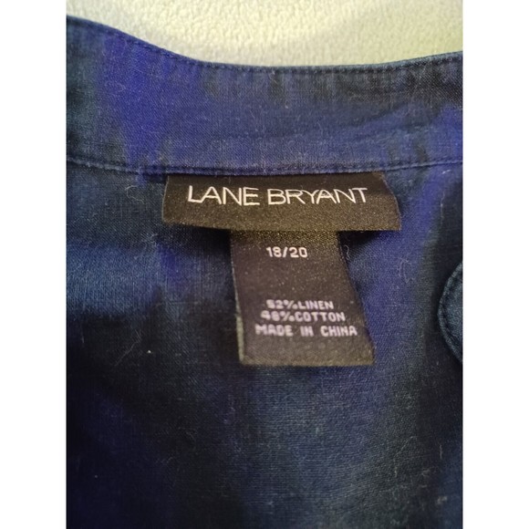Lane Bryant Blouse Womens 18/20 Blue Ruffle Trim Short Sleeve Linen Cotton Blend - Picture 2 of 9